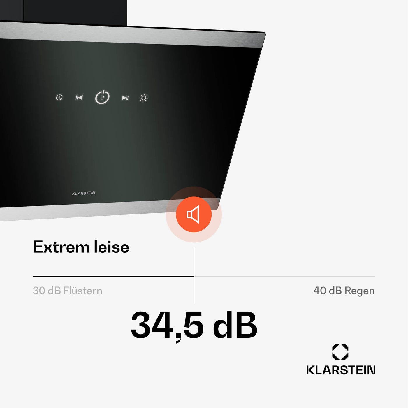 Klarstein FlashLine Dunstabzugshaube – 60 cm Kopffreihaube, Touchscreen, 524 m³/h, A++ Energieeffizienz, LED-Beleuchtung, leise 34,5 dB, Schwarz, Abluft- und Umluftbetrieb