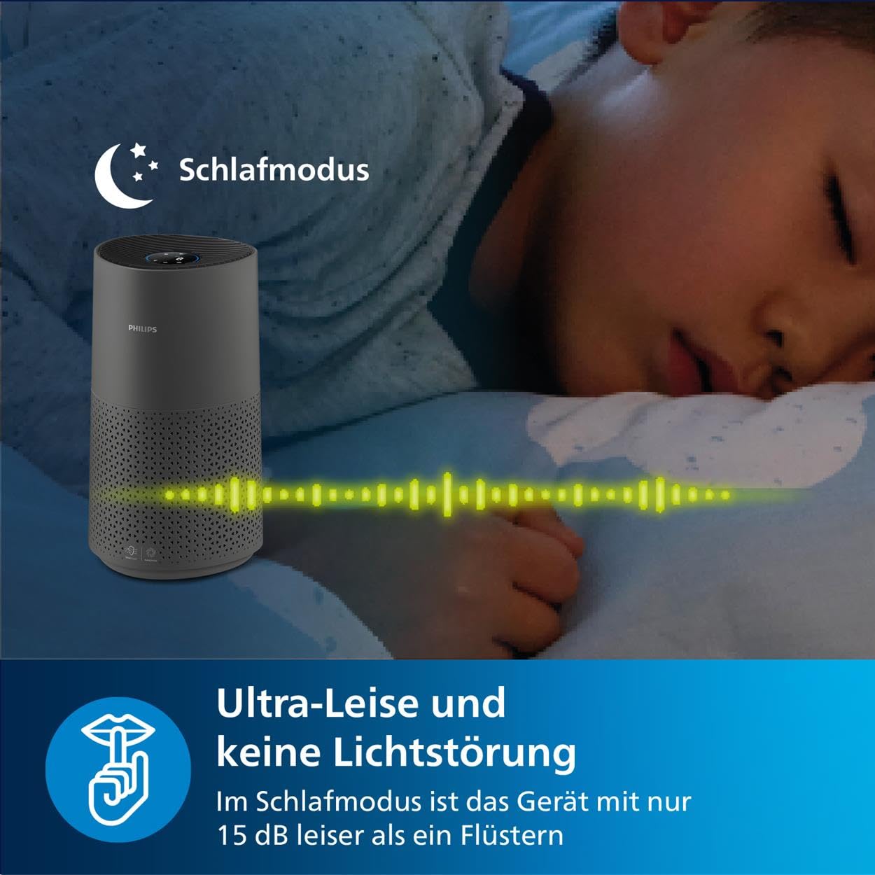 Philips Luftreiniger der Serie 1000i, Entfernt Keime, Staub und Allergene in Räumen bis zu 78 m², Schlafmodus, Grau und Schwarz (AC1715/11)
