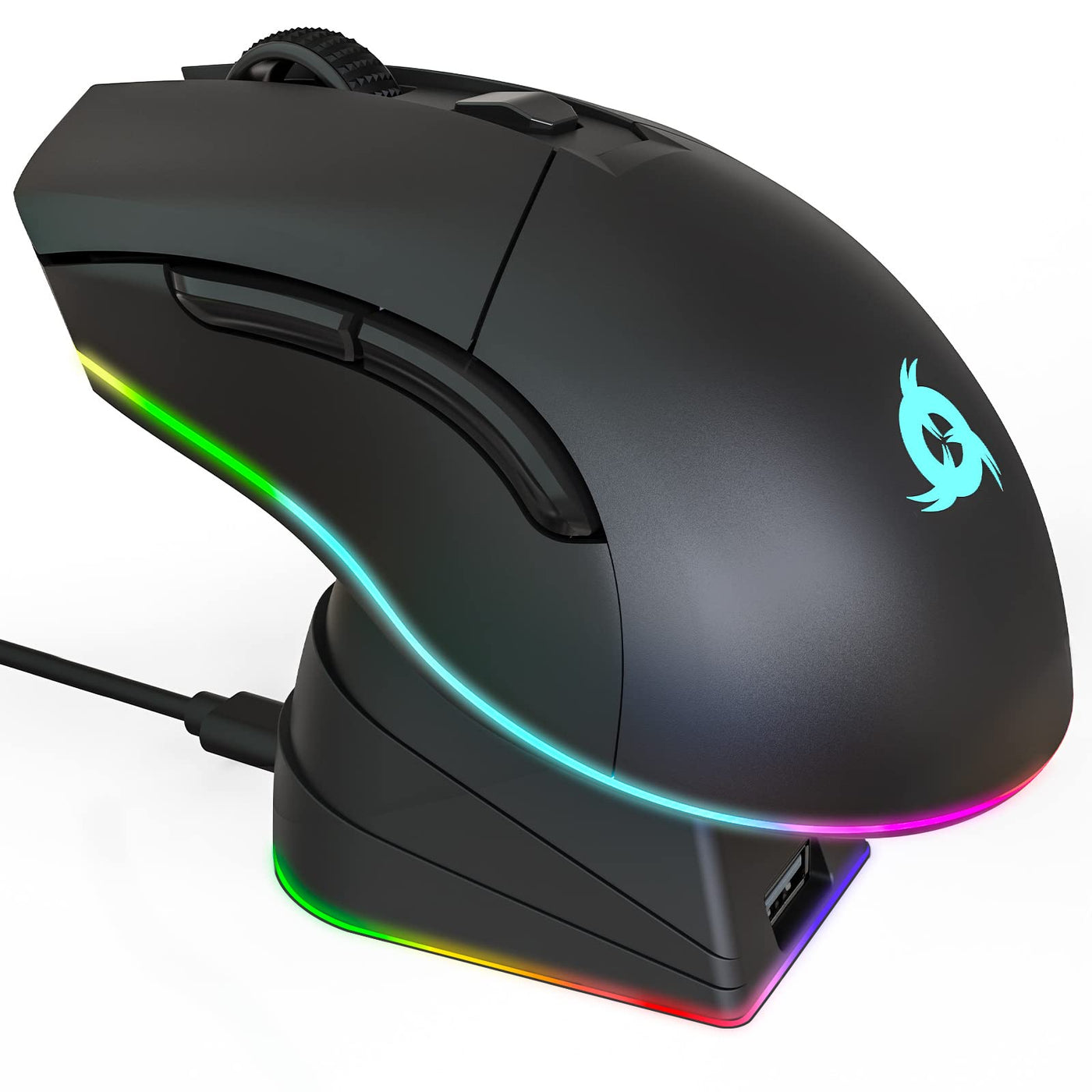 KLIM Blaze Pro Wiederaufladbare kabellose Maus - NEU 2024 - Gaming Maus mit RGB und Ladestation - Hochpräziser Sensor und langlebiger Akku - Bis zu 6000 DPI - Kabel- und Wireless Mouse für PC