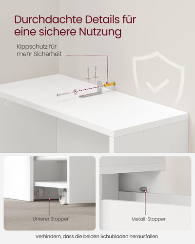 VASAGLE Badezimmschrank hoch, Hochschrank, Badschrank schmal, freistehend, mit Schubladen und höhenverstellbarer Ablage, für kleine Räume, modern, klassikweiß BBK567T14