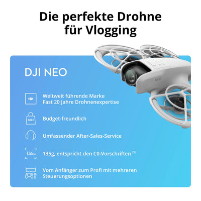 DJI Neo Fly More Combo – Mini Drohne mit Kamera 4K UHD Für Kinder, 135g, Follow-Me, Handstart, Motivverfolgung, QuickShots, Integrierter Propellerschutz, C0, mit RC-N3 und 3 Akkus