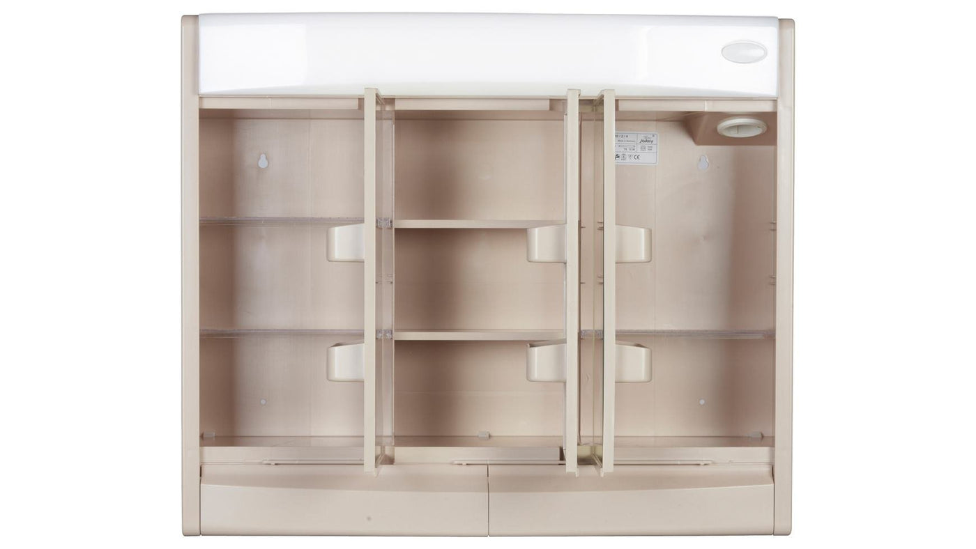 Jokey Spiegelschrank Saphir mit LED Beleuchtung 60 cm breit, Kunststoff Spiegelschrank in Bahamabeige, inkl. Steckdose