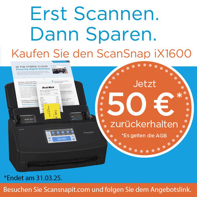 ScanSnap iX1600 Desktop Dokumentenscanner Schwarz - 5 GHz - Duplex, ADF, A4, WLAN, Touchscreen, USB 3.2