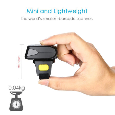 Tragbarer Ring 1D 2D QR-Barcode-Scanner, tragbarer drahtloser Finger-Mini-Barcode-Leser Kompatibel mit Windows, Mac OS, Android 4.0+, iOS-Unterstützung Scannen Sie QR PDF417 DataMatrix auf Bildschirm