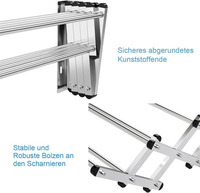 COSTWAY Wäscheständer zur Wandmontage, Wandtrockner ausziehbar aus Edelstahl mit 8 Stangen, platzsparender Wandwäschetrockner, Tragkraft 25 kg, für Waschküche, Badezimmer