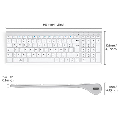 iClever Kabellos Tastatur Maus Set, Wiederaufladbare Kabellose Tastatur und Maus, QWERTZ Layout (Deutsch), Ultra Thin für Computer/Desktop/PC/Laptop/Windows 10/8/7, Weiß und Silber