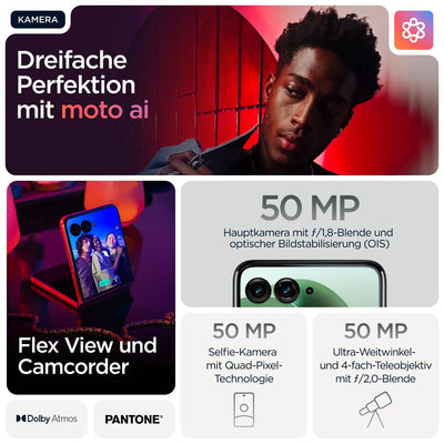 Motorola razr 60 Ultra Flip-Phone (6,96"-pOLED-Display/Robustes 4,0"-Außendisplay Dank Gorilla Glass Ceramic, widerstandsfähig, wassergeschützt, 50-MP-Kamera mit Moto-AI, 16/512 GB) Pantone Scarab