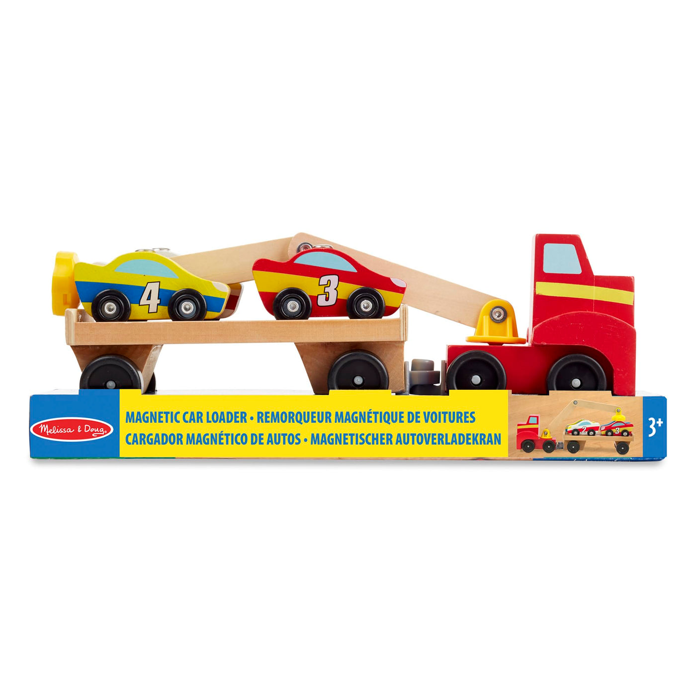 Melissa & Doug Spielzeug Autotransporter aus Holz mit magnetischem Kran und Autos | 6-teilig | Für Kinder ab 3 Jahren