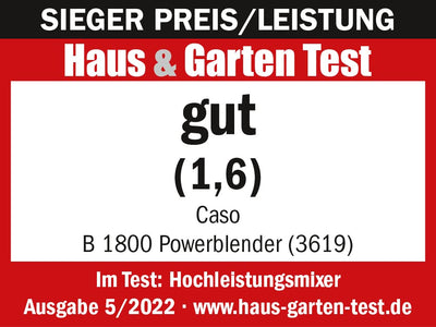 CASO B 1800 PowerBlender, Standmixer,Testsieger Haus & Garten Test, für Milchshakes, Babybrei etc., 1800 Watt Motor, großer Mixbehälter (1,75 l), Edelstahlgehäuse