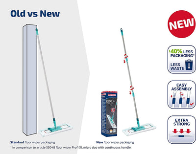 Leifheit rückenschonender Bodenwischer Profi XL micro Duo, Stahlstiel 146cm, Wischmopp mit Fußklick, Mikrofaser Bezug für Fliesen und Laminat, 360° Drehgelenk, Click-System, umweltfreundlicher Karton