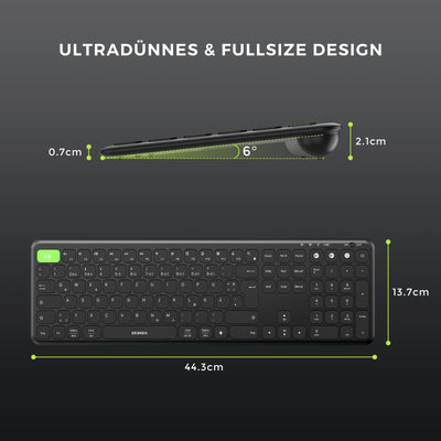 seenda Tastatur kabellos beleuchtet, USB & Bluetooth Tastatur mit 7 Farben Hintergrundbeleuchtung, Wiederaufladbare Leise Funktastatur für PC, Laptop, MacBook,Tablet, QWERTZ Layout(Schwarz)