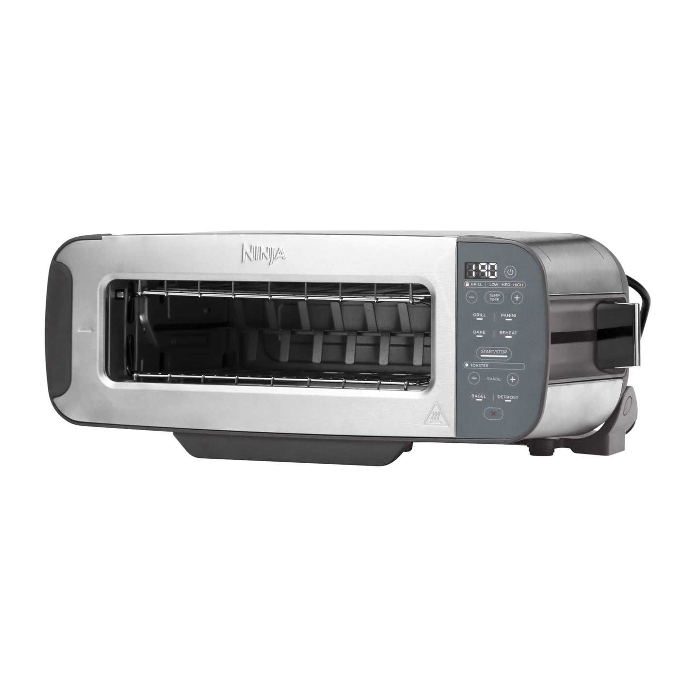 Ninja Foodi 3-in-1 Toaster, Elektrogrill mit Deckel, Panini-Presse mit Flip-Design, 7 Kochfunktionen, 7 Toastlinien, Backblech und Krümelschale, Edelstahl, ST202EU