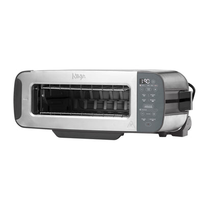 Ninja Foodi 3-in-1 Toaster, Elektrogrill mit Deckel, Panini-Presse mit Flip-Design, 7 Kochfunktionen, 7 Toastlinien, Backblech und Krümelschale, Edelstahl, ST202EU