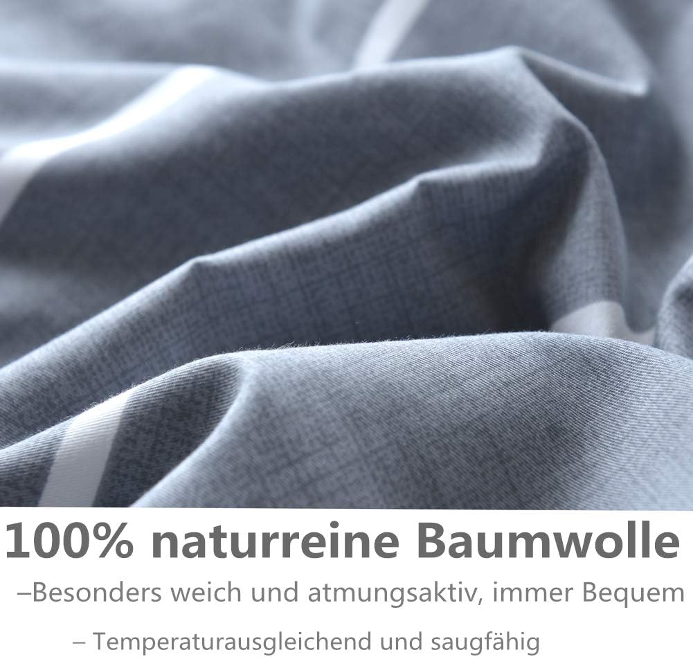 KEAYOO Bettwäsche Grau Weiß Gestreift 100% Baumwolle für Winter bis Sommer mit Reißverschluss 4 teilig (135 x 200 cm 4 Teilig)