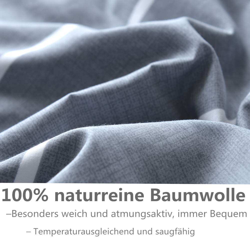 KEAYOO Bettwäsche Grau Weiß Gestreift 100% Baumwolle für Winter bis Sommer mit Reißverschluss 4 teilig (135 x 200 cm 4 Teilig)