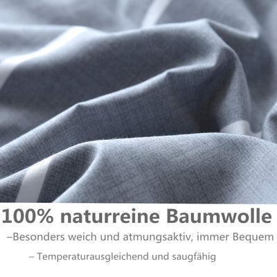 KEAYOO Bettwäsche Grau Weiß Gestreift 100% Baumwolle für Winter bis Sommer mit Reißverschluss 4 teilig (135 x 200 cm 4 Teilig)