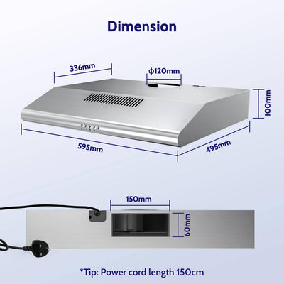 FIREGAS Dunstabzugshaube 60cm für Umluft- oder Abluftbetrieb, Dunstabzugshaube 60cm mit Bürstenloser motor & 3 Leistungsstufen, Abzugshaube Abluftleistung 250 m³/h, Edelstahl