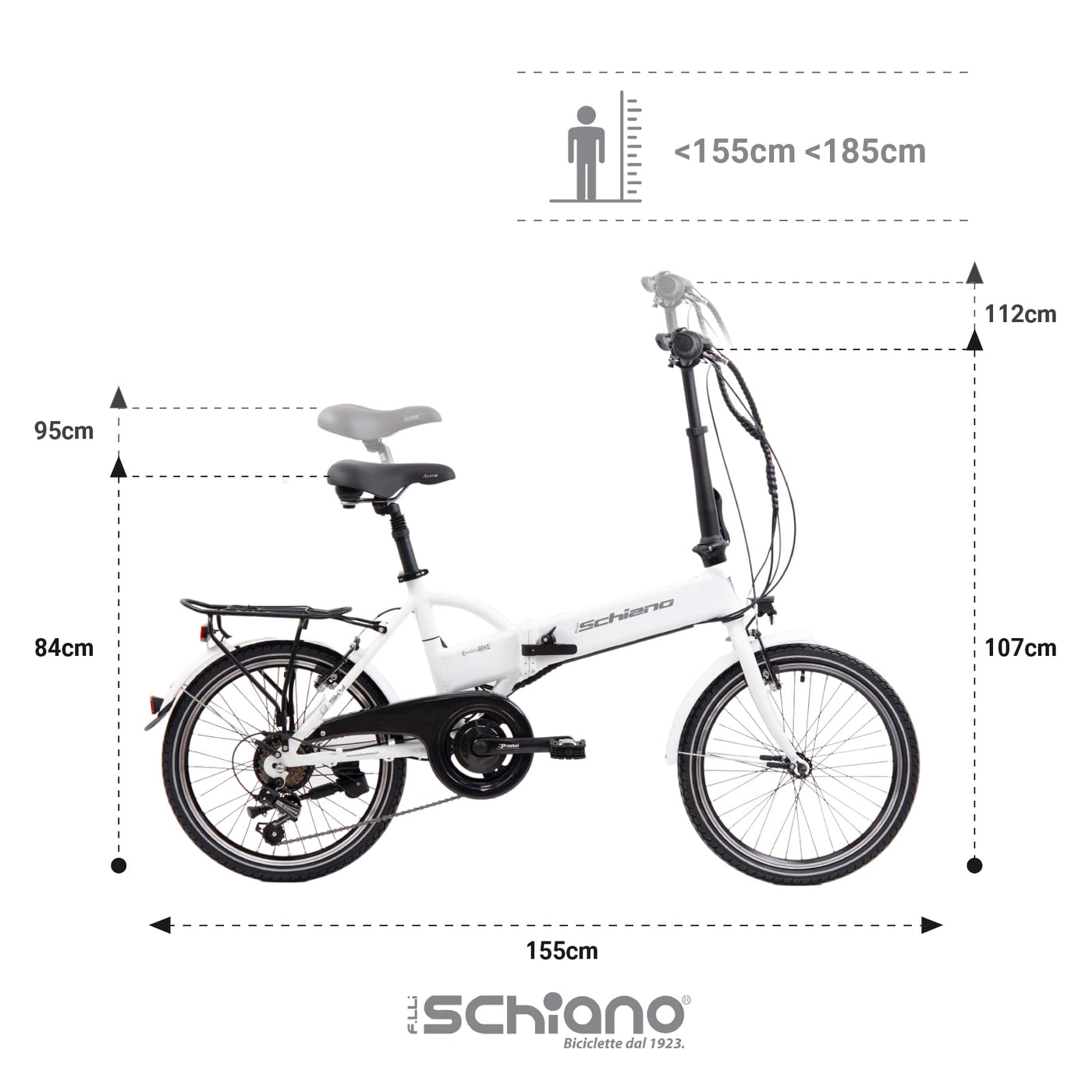 F.lli Schiano E-Sky, E Bike Klappbar 20 Zoll, 36V 7.8Ah Abnehmbarer Akku, Motor 250W 40Nm, Klapprad Ebike für Herren/Damen, Weiss