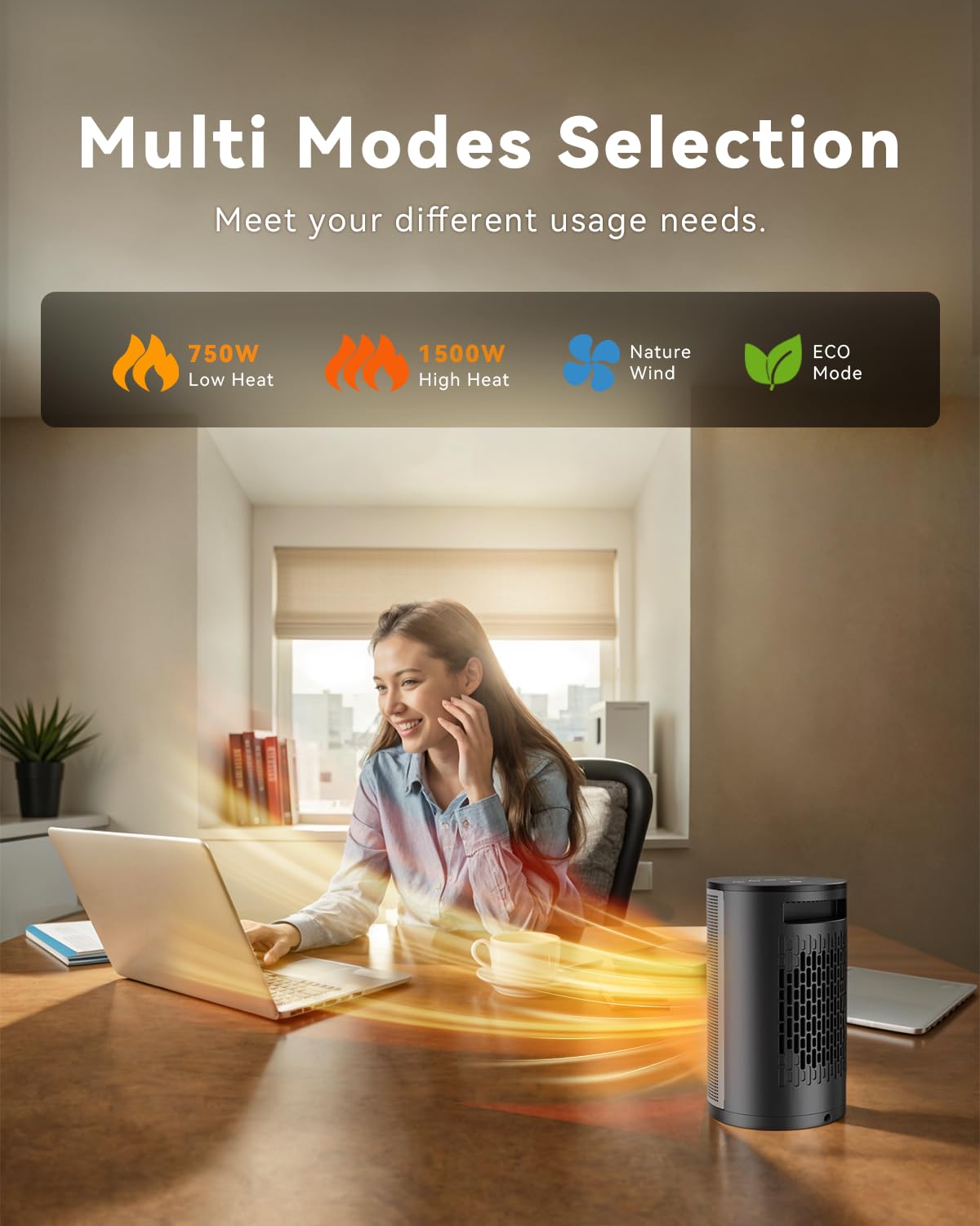 PALINTH Heizlüfter Energiesparend, 1500W Raum Leise Heizung Elektrisch für Home Low Energy, 3 Modi Tragbare Keramik Heizlüfter mit Thermostat, Überhitzung & Tip Over Schutz, 8H Timer, für Indoor