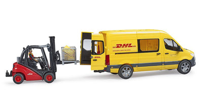 bruder 02671 - MB Sprinter DHL mit Fahrer inkl. Gitterbox mit Versandpaketen - 1:16 Versand & Logistik Fahrzeug Transporter Paket-Dienst Lieferwagen