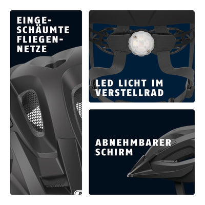 ABUS Stadthelm Aduro 2.0 - Allround-Fahrradhelm mit Licht - in sportivem Design für den Stadtverkehr - für Damen und Herren - Schwarz Matt, Größe L