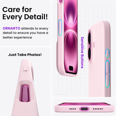 ORNARTO für iPhone 16 Plus Hülle Silikon 6,7 Zoll, dünne Handyhülle iPhone 16 Plus aus flüssigem Silikon, Kratzfeste und stoßfeste Schutzhülle iPhone 16 Plus Case(2024) - Rosa