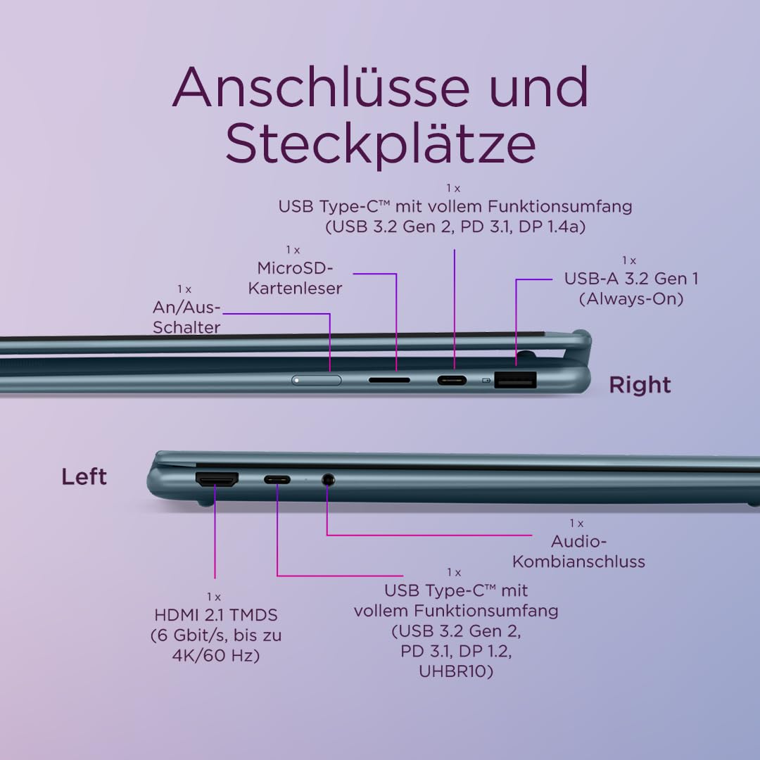 Lenovo Yoga 7 2-in-1 Laptop | Copilot+ | 14"WUXGA OLED | AMD Ryzen AI 7 | 16GB RAM | 512GB SSD | AMD Radeon 860M | Win11 | QWERTZ | Tidal Teal | 3 Monate Premium Care | inkl. Hülle Exklusiv bei Amazon