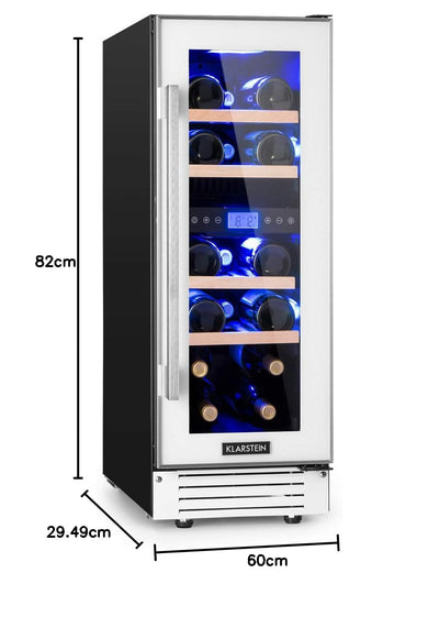 Klarstein Weinkühlschrank 2 Zonen, 53L Getränkekühlschrank, Kleiner Einbau-Weinschrank Schmal, Wein-Kühlschrank mit Glastür, Indoor/Outdoor Flaschenkühlschrank, Wine Fridge für 17 Flaschen