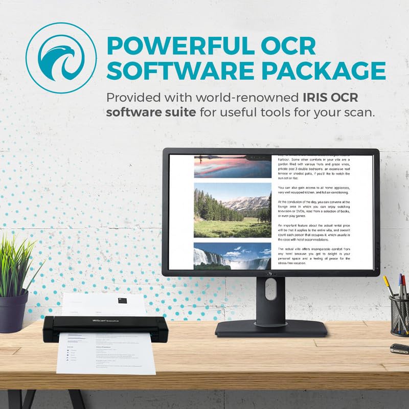 IRIScan Executive Mobile Scanner-dokumentenscanner A4 8PPM Duplex Scanner - v4: PDF-Editor, USB-betrieben, PDF-Scanner,OCR, Scan zu Word, PDF, XLS, Visitenkarten zu Outlook,Foto Scanner, Win