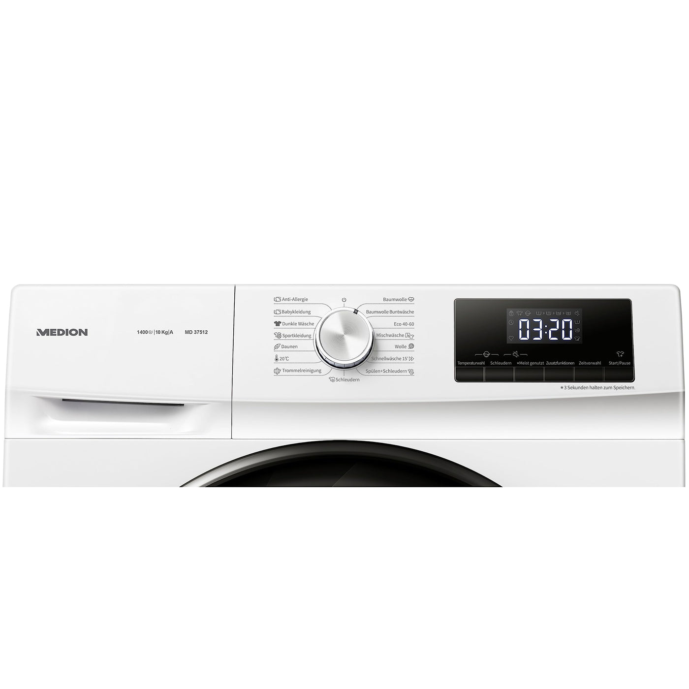 MEDION Waschmaschine (10 kg, 1400 U/Min, 15 Programme, Startzeitverzögerung, Kindersicherung, LED Display, MD 37512)