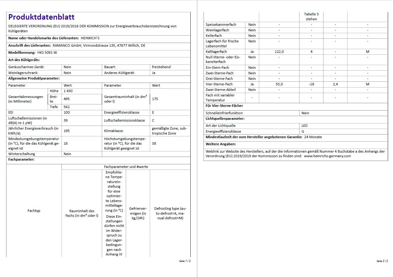 Heinrich´s Kühlgefrierkombination 175Liter, Kühlvolumen 122L, Gefrierfach 53L,LED Innenraumbeleuchtung, Kühlschrank Türanschlag wechselbar, leise 39dB,große Tiefkühlboxen, 7 Temperaturstufen,weiß