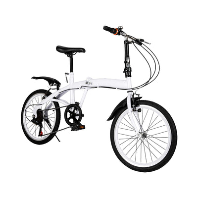 OUKANING Weiß 20 Zoll Faltrad Klapprad Erwachsene Klappfahrrad 7 Gang Fahrrad Doppel V Bremse Schnellfaltsystem