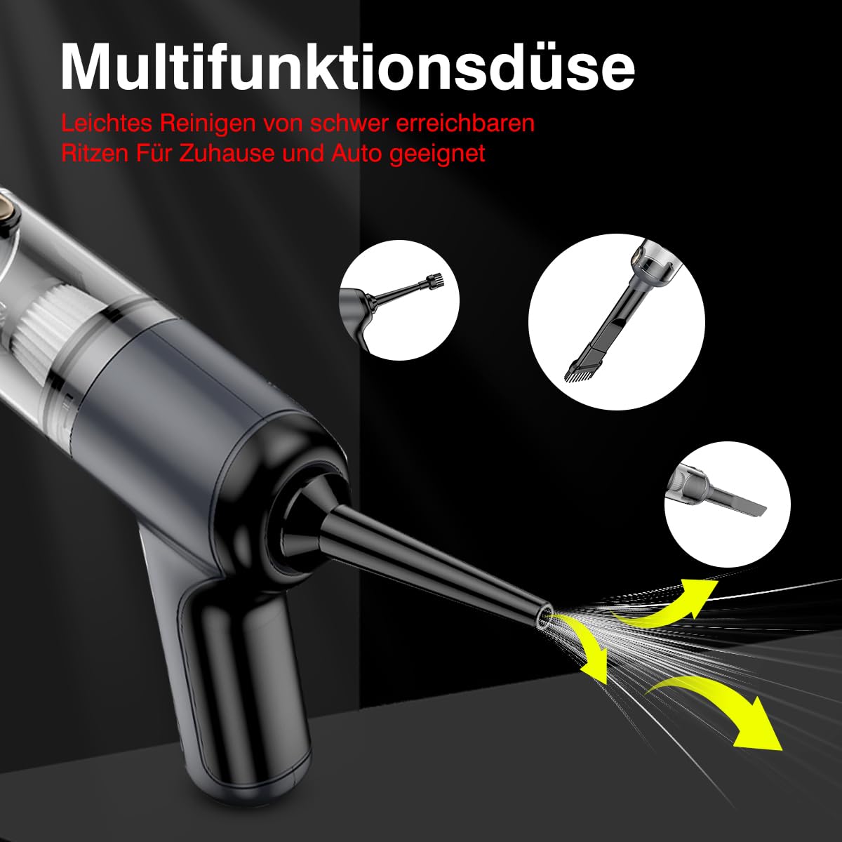 USUIELIGHT Handstaubsauger Akku 6000Pa - Handstaubsauger Kabellos mit 18 Min Laufzeit, 4000mAh, Leicht und Tragbar, Autosauger mit Blas- und Saugfunktion für Auto, Haus, Büro, Tierhaare