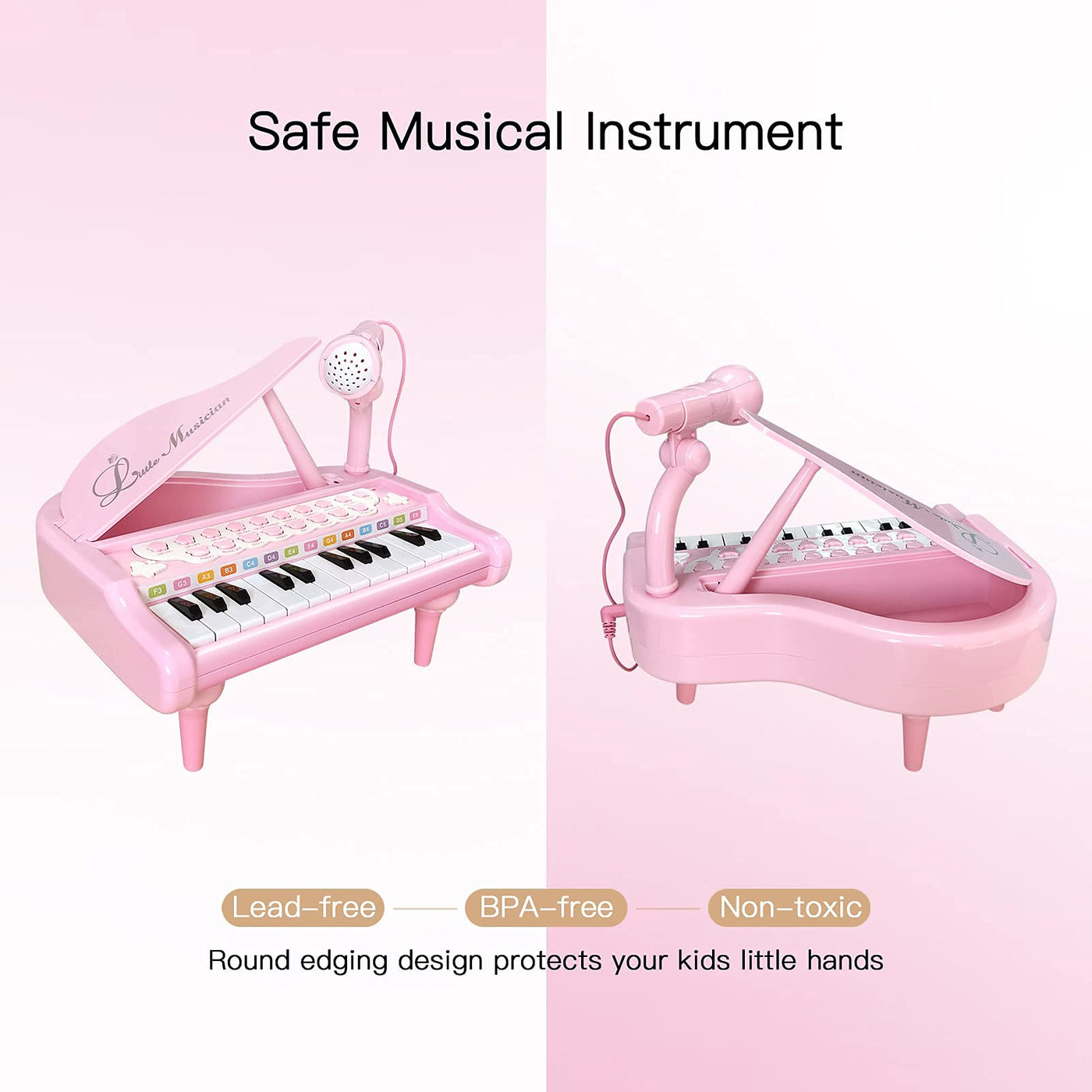 Love&Mini Rosa Klavierspielzeug für Mädchen ab 1 2 3 4 5 Jahr Erster Geburtstag Geschenke Kleinkind Klaviermusik Spielzeuginstrumente mit 24 Tasten und Mikrofon