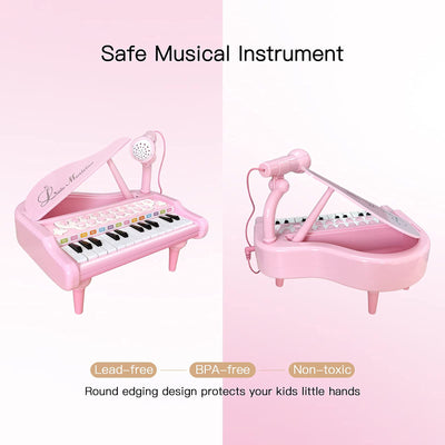 Love&Mini Rosa Klavierspielzeug für Mädchen ab 1 2 3 4 5 Jahr Erster Geburtstag Geschenke Kleinkind Klaviermusik Spielzeuginstrumente mit 24 Tasten und Mikrofon