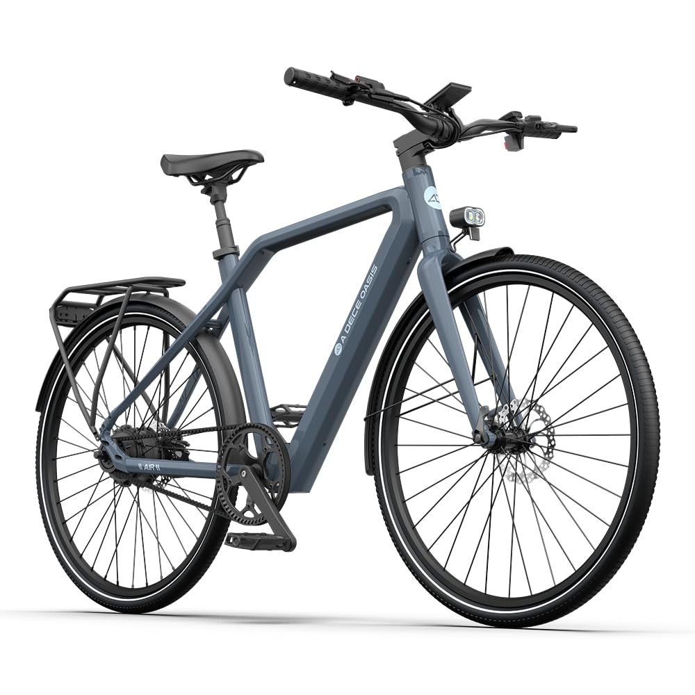 A Dece Oasis ADO e Bike Air30, 28 Zoll 700C, E-Bike Elektrofahrrad,370,00 Wh Akku, ebike Damen/Herren,1 Gang,Momenten-Sensor, Riemenantrieb,ADO Smart APP,3,5-Zoll-IPS-Display (Grau)
