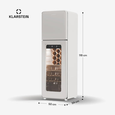 Klarstein Shirley Weinkühlschrank Mit Gefrierfach - 63 Flaschen, Zwei Zonen, –10 bis 18 °C, LED, Freistehend, Retro-Design, Hybrid-Regale, Schwarz