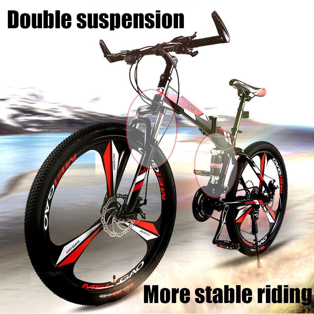 Wmmner 26 Zoll Mountainbike Für Erwachsene Männer Und Frauen, Doppelfederung Mountainbike Mit Scheibenbremsen, Faltbare High Carbon Stahlrahmen, Verstellbarer Sitz, Blaue Speiche, 27 Geschwindigkeit/B