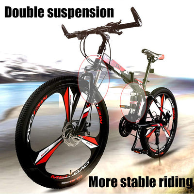 Wmmner 26 Zoll Mountainbike Für Erwachsene Männer Und Frauen, Doppelfederung Mountainbike Mit Scheibenbremsen, Faltbare High Carbon Stahlrahmen, Verstellbarer Sitz, Blaue Speiche, 27 Geschwindigkeit/B