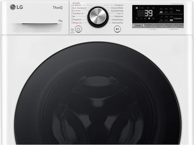 LG F2V7SLIM9, Klasse A, Waschmaschine Slim 9 kg, 60x47.5x85 cm, Wi-Fi, AI Direct Drive, Tiefenreinigung mit Dampf, TurboWash 360°, Außentür aus Gehärtetem Glas, Weiß mit Schwarzem Bullaugenring