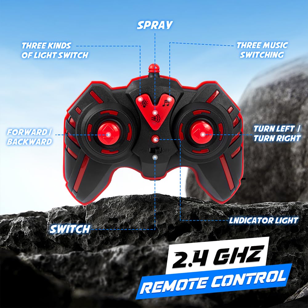 Rhybor Ferngesteuertes Auto Dinosaurier 1:16 Maßstab RC Monster Truck Fernbedienung Auto mit Sprühnebel-Musik-LED-Leuchten, 2,4 GHz 20 km/h RC Auto Spielzeug für Kinder ab 3 4 5 6 8 10 Jahre
