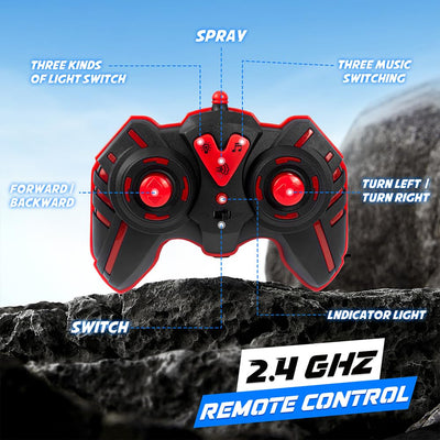 Rhybor Ferngesteuertes Auto Dinosaurier 1:16 Maßstab RC Monster Truck Fernbedienung Auto mit Sprühnebel-Musik-LED-Leuchten, 2,4 GHz 20 km/h RC Auto Spielzeug für Kinder ab 3 4 5 6 8 10 Jahre