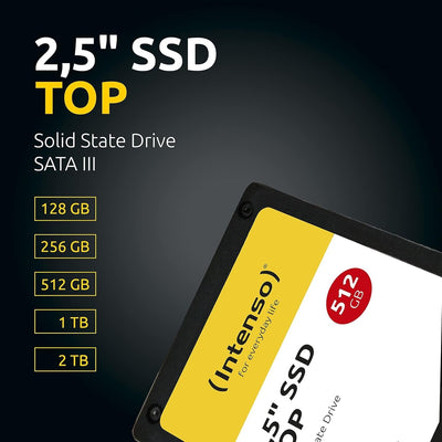 Intenso Interne 2,5" SSD SATA III Top, 2 TB, 550 MB/Sekunden, Schwarz