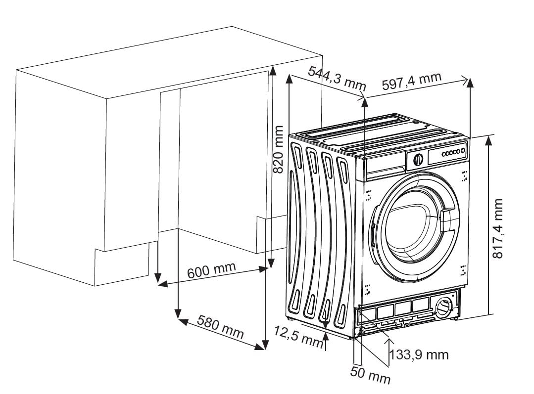 Sharp ES-NIB814BWB-DE Einbau-Waschmaschine Frontlader, B (A bis G), 8 kg, 1400 U/min, 15 Programme inkl. 15 min Kurzprogramm, AquaStop, Weiß
