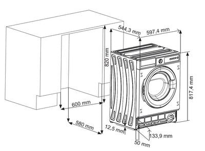 Sharp ES-NIB814BWB-DE Einbau-Waschmaschine Frontlader, B (A bis G), 8 kg, 1400 U/min, 15 Programme inkl. 15 min Kurzprogramm, AquaStop, Weiß