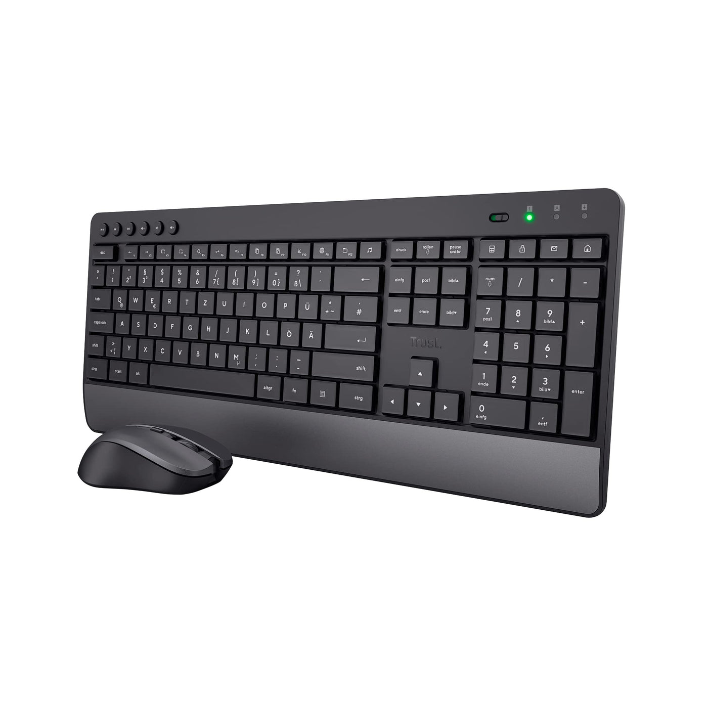 Trust Tastatur Maus Set Kabellos, Deutsches QWERTZ-Layout, Nachhaltiges Design, Kabellose Tastatur mit Funkmaus, Leise und Ergonomische Combo, 48 Monaten Batterielaufzeit, 2.4 GHz, PC, Laptop, Schwarz