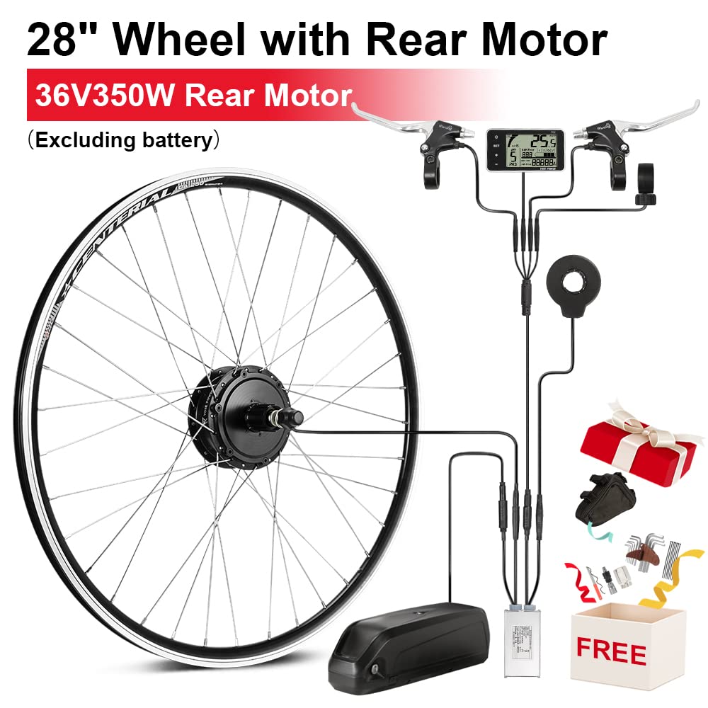 SEASON 28'' E-Bike Umbausatz 36V 350W Brushless Getriebe Hinterrad Nabenmotor, passend für Kassette 8/9/10 Gang, mit LCD Anzeige