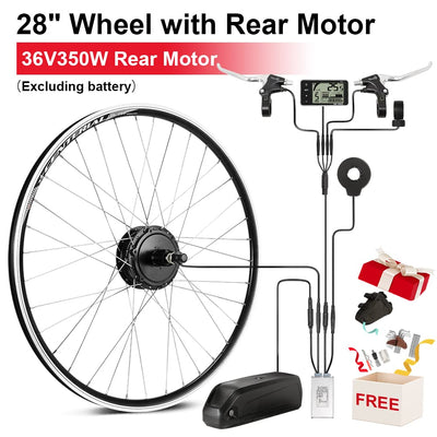SEASON 28'' E-Bike Umbausatz 36V 350W Brushless Getriebe Hinterrad Nabenmotor, passend für Kassette 8/9/10 Gang, mit LCD Anzeige