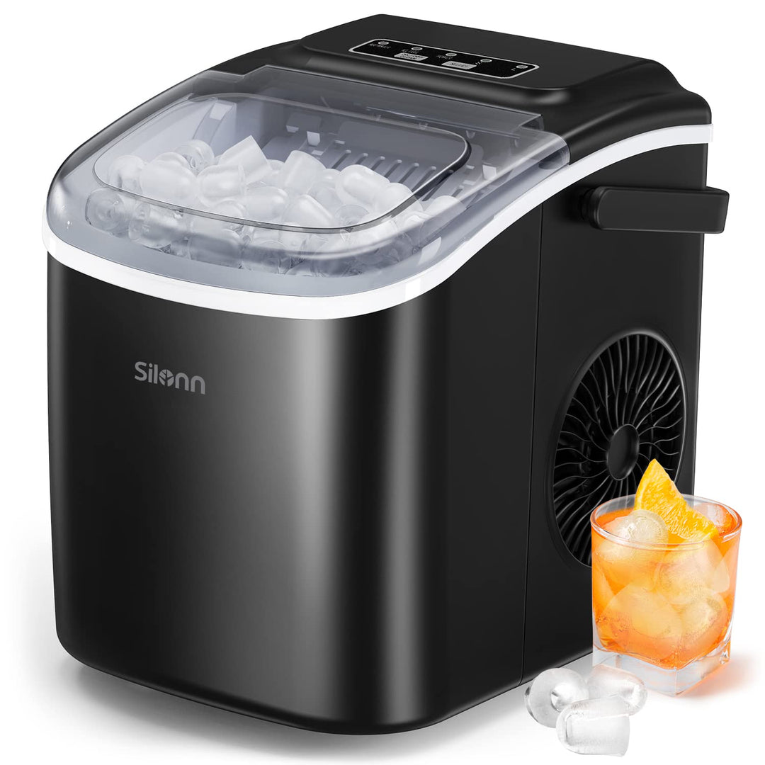 Silonn Eiswürfelmaschine – 9 Würfel In 6 Minuten – 12 Kg In 24 Std. – Selbstreinigend – 2 Eisgrößen – Leise Unter 35 DB – Tragbar Für Küche, Büro, Bar