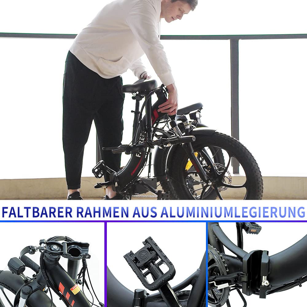 Fafrees F20 Elektrofahrrad E Bike Klapprad 20 Zoll, Fatbike 250W 25km/h, E-Citybike 36V 16Ah Akku, Ebike Herren Damen 3.0 Fat Tire Mountainbike, E-Fahrrad Faltbares, Grau